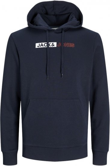 Jack & Jones CORP LOGO PLAY 5 Print Hoodie Navy Blazer - Mikiny & mikiny bez kapucne - Mikiny & Mikiny s Kapucňou 2XL-12XL