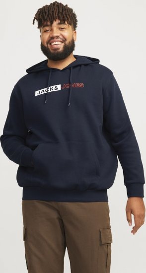 Jack & Jones CORP LOGO PLAY 5 Print Hoodie Navy Blazer - Mikiny & mikiny bez kapucne - Mikiny & Mikiny s Kapucňou 2XL-12XL