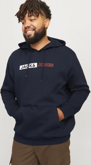 Jack & Jones CORP LOGO PLAY 5 Print Hoodie Navy Blazer - Mikiny & mikiny bez kapucne - Mikiny & Mikiny s Kapucňou 2XL-12XL