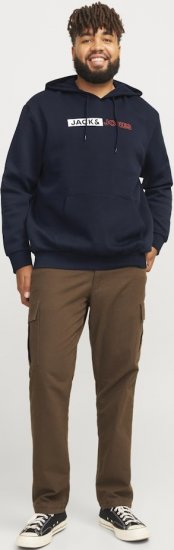 Jack & Jones CORP LOGO PLAY 5 Print Hoodie Navy Blazer - Mikiny & mikiny bez kapucne - Mikiny & Mikiny s Kapucňou 2XL-12XL