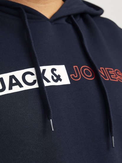 Jack & Jones CORP LOGO PLAY 5 Print Hoodie Navy Blazer - Mikiny & mikiny bez kapucne - Mikiny & Mikiny s Kapucňou 2XL-12XL