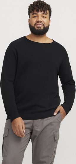 Jack & Jones HILL Knitted Sweater Black - Mikiny & mikiny bez kapucne - Mikiny & Mikiny s Kapucňou 2XL-12XL
