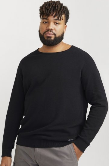 Jack & Jones HILL Knitted Sweater Black - Mikiny & mikiny bez kapucne - Mikiny & Mikiny s Kapucňou 2XL-12XL