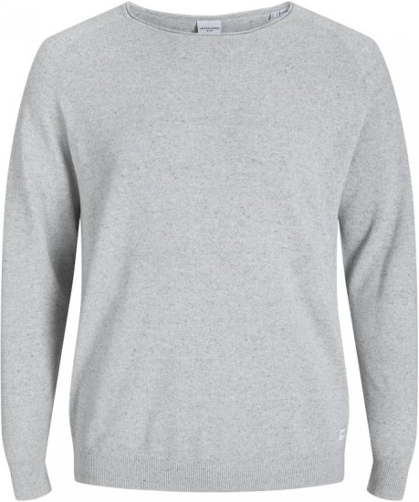 Jack & Jones HILL Knitted Sweater Light Grey Melange - Mikiny & mikiny bez kapucne - Mikiny & Mikiny s Kapucňou 2XL-12XL