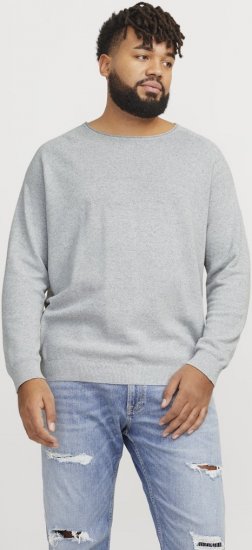 Jack & Jones HILL Knitted Sweater Light Grey Melange - Mikiny & mikiny bez kapucne - Mikiny & Mikiny s Kapucňou 2XL-12XL