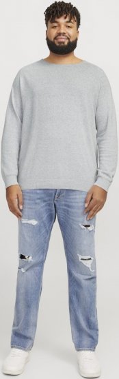 Jack & Jones HILL Knitted Sweater Light Grey Melange - Mikiny & mikiny bez kapucne - Mikiny & Mikiny s Kapucňou 2XL-12XL