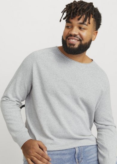 Jack & Jones HILL Knitted Sweater Light Grey Melange - Mikiny & mikiny bez kapucne - Mikiny & Mikiny s Kapucňou 2XL-12XL
