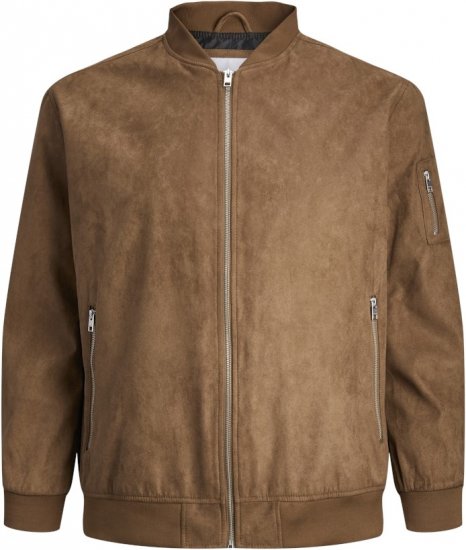 Jack & Jones ROCKY Faux Suede Bomber Jacket Brown - Bundy - Bundy Nadmerné Veľkosti 2XL-8XL