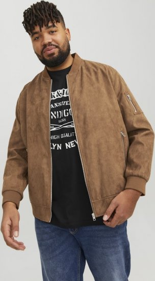 Jack & Jones ROCKY Faux Suede Bomber Jacket Brown - Bundy - Bundy Nadmerné Veľkosti 2XL-8XL