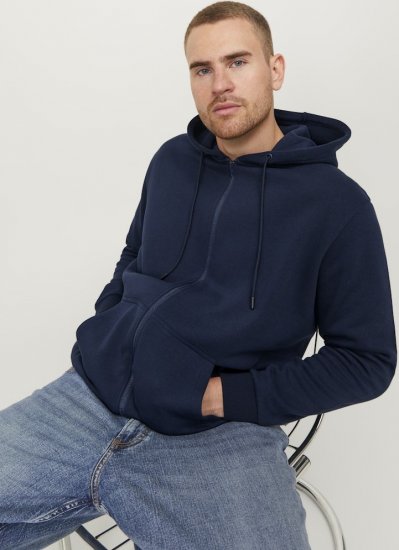 Jack & Jones BRADLEY Zip Hoodie Navy Blazer - Mikiny & mikiny bez kapucne - Mikiny & Mikiny s Kapucňou 2XL-12XL