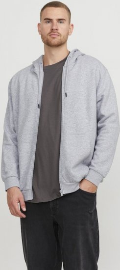 Jack & Jones BRADLEY Zip Hoodie Light Grey Melange - Mikiny & mikiny bez kapucne - Mikiny & Mikiny s Kapucňou 2XL-12XL