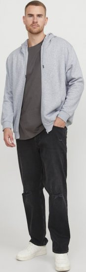 Jack & Jones BRADLEY Zip Hoodie Light Grey Melange - Mikiny & mikiny bez kapucne - Mikiny & Mikiny s Kapucňou 2XL-12XL
