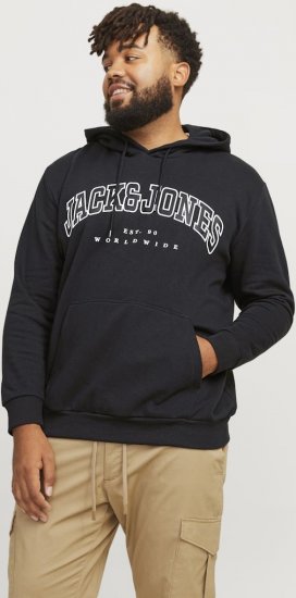Jack & Jones CALEB Hoodie Black - Mikiny & mikiny bez kapucne - Mikiny & Mikiny s Kapucňou 2XL-12XL