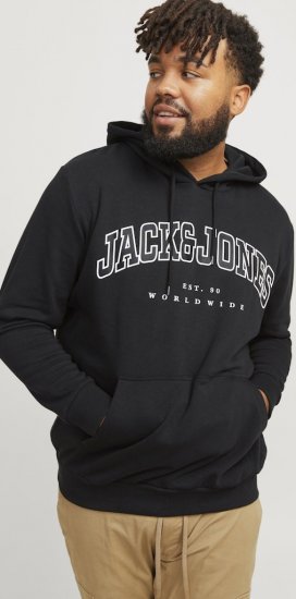 Jack & Jones CALEB Hoodie Black - Mikiny & mikiny bez kapucne - Mikiny & Mikiny s Kapucňou 2XL-12XL