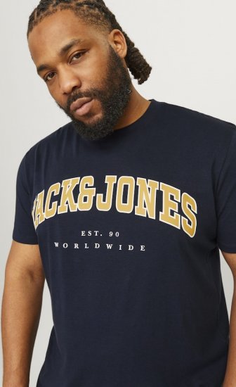 Jack & Jones CALEB VARSITY O-Neck T-Shirt Navy Blazer - Tričká - Nadrozmerné tričká - 2XL-14XL