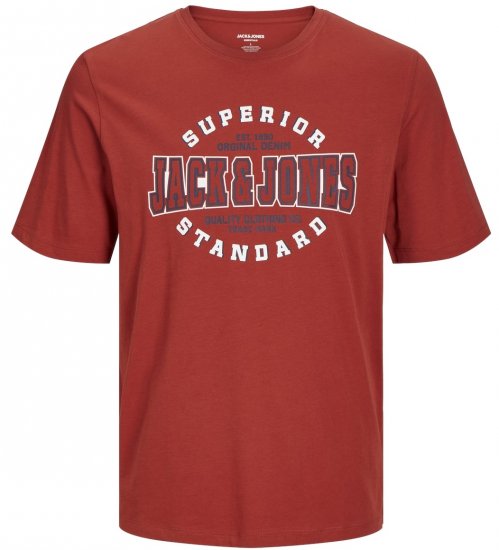 Jack & Jones JJELOGO O-Neck T-Shirt Red Ochre - Tričká - Nadrozmerné tričká - 2XL-14XL