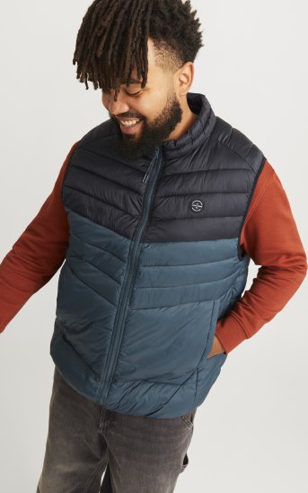 Jack & Jones SPRINT Black Blocking BODYWARMER With Collar Dark Turquoise - Bundy - Bundy Nadmerné Veľkosti 2XL-8XL
