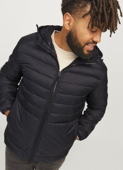 Jack & Jones SPRINT Quilted Hooded Jacket Black - Bundy - Bundy Nadmerné Veľkosti 2XL-8XL