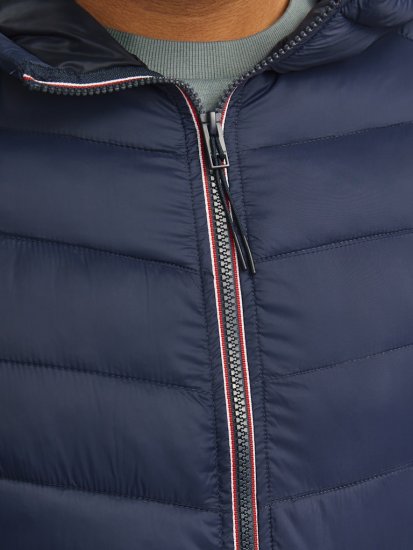 Jack & Jones SPRINT Red Stitches Quilted Hooded Jacket Navy Blazer - Bundy - Bundy Nadmerné Veľkosti 2XL-8XL