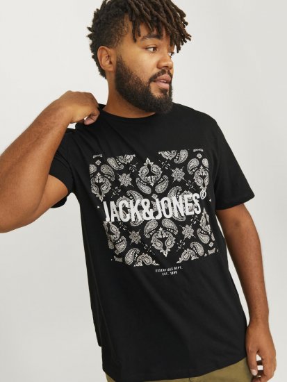 Jack & Jones JJPAISLEY T-Shirt Black - Tričká - Nadrozmerné tričká - 2XL-14XL