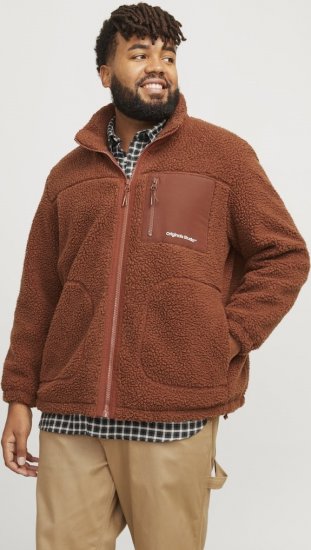 Jack & Jones ESTERBRO High Collar Teddy Jacket Brandy Brown - Bundy - Bundy Nadmerné Veľkosti 2XL-8XL