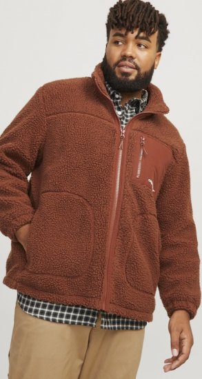 Jack & Jones ESTERBRO High Collar Teddy Jacket Brandy Brown - Bundy - Bundy Nadmerné Veľkosti 2XL-8XL