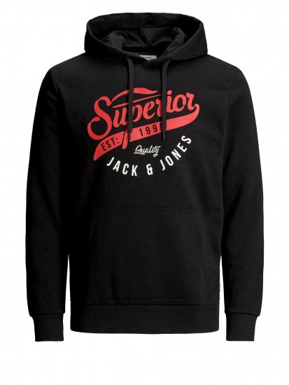 Jack & Jones Elogo Sweat Hood Black - Mikiny & mikiny bez kapucne - Mikiny & Mikiny s Kapucňou 2XL-12XL