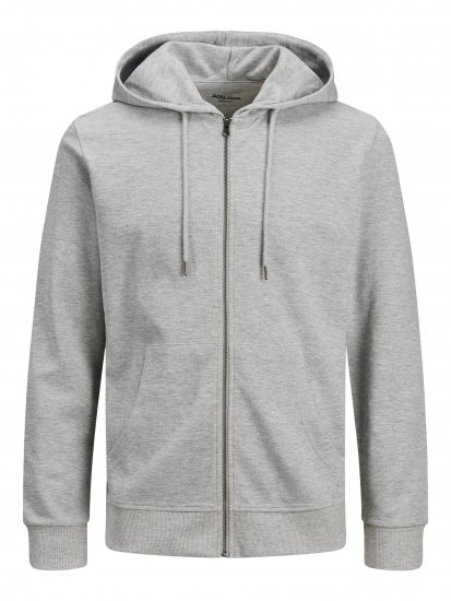 Jack & Jones Basic Sweat Zip Hood Light Grey Melange - Mikiny & mikiny bez kapucne - Mikiny & Mikiny s Kapucňou 2XL-12XL