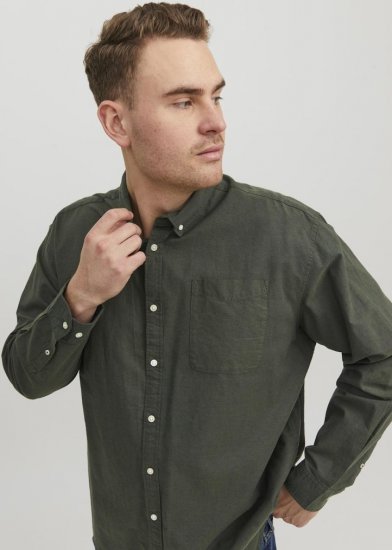 Jack & Jones OXFORD LS Shirt Green - Košele - Košele 2XL-10XL