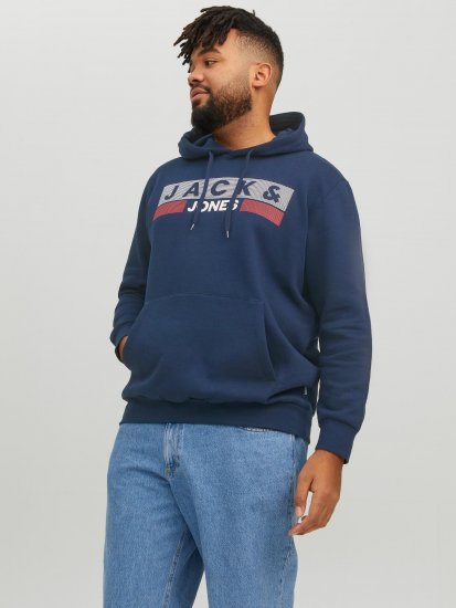 Jack & Jones CORP LOGO PLAY 4 Print Hoodie Navy Blazer - Mikiny & mikiny bez kapucne - Mikiny & Mikiny s Kapucňou 2XL-12XL
