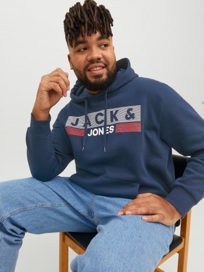 Jack & Jones CORP LOGO PLAY 4 Print Hoodie Navy Blazer - Mikiny & mikiny bez kapucne - Mikiny & Mikiny s Kapucňou 2XL-12XL