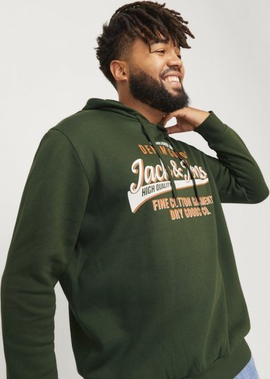 Jack & Jones 2 COL LOGO Hoodie Kombu Green - Mikiny & mikiny bez kapucne - Mikiny & Mikiny s Kapucňou 2XL-12XL
