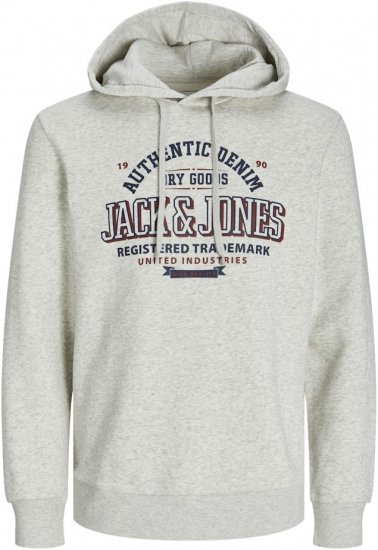 Jack & Jones 2 COL LOGO Hoodie White Melange - Mikiny & mikiny bez kapucne - Mikiny & Mikiny s Kapucňou 2XL-12XL