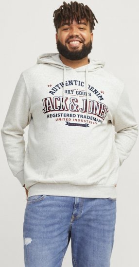 Jack & Jones 2 COL LOGO Hoodie White Melange - Mikiny & mikiny bez kapucne - Mikiny & Mikiny s Kapucňou 2XL-12XL