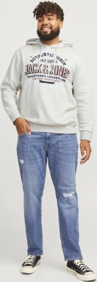 Jack & Jones 2 COL LOGO Hoodie White Melange - Mikiny & mikiny bez kapucne - Mikiny & Mikiny s Kapucňou 2XL-12XL