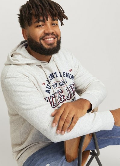 Jack & Jones 2 COL LOGO Hoodie White Melange - Mikiny & mikiny bez kapucne - Mikiny & Mikiny s Kapucňou 2XL-12XL