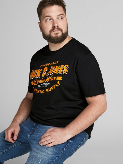 Jack & Jones JJELOGO TEE Black - Tričká - Nadrozmerné tričká - 2XL-14XL