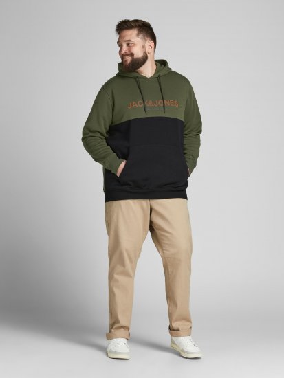 Jack & Jones JJEURBAN BLOCKING SWEAT Forest Green - Mikiny & mikiny bez kapucne - Mikiny & Mikiny s Kapucňou 2XL-12XL