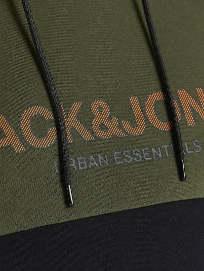Jack & Jones JJEURBAN BLOCKING SWEAT Forest Green - Mikiny & mikiny bez kapucne - Mikiny & Mikiny s Kapucňou 2XL-12XL