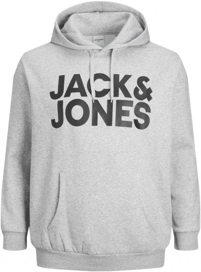 Jack & Jones CORP LOGO Large Print Hoodie Light Grey Melange - Mikiny & mikiny bez kapucne - Mikiny & Mikiny s Kapucňou 2XL-12XL
