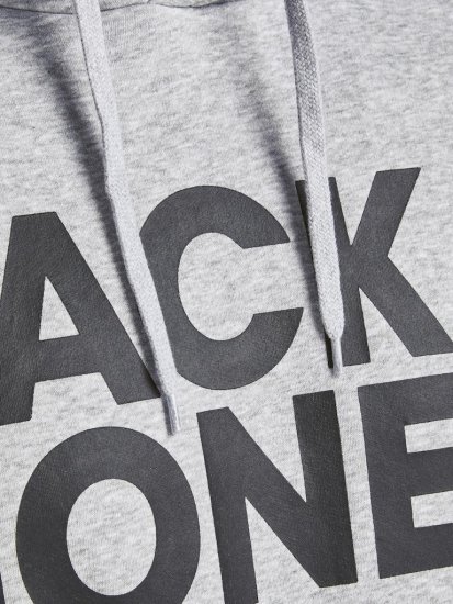 Jack & Jones CORP LOGO Large Print Hoodie Light Grey Melange - Mikiny & mikiny bez kapucne - Mikiny & Mikiny s Kapucňou 2XL-12XL