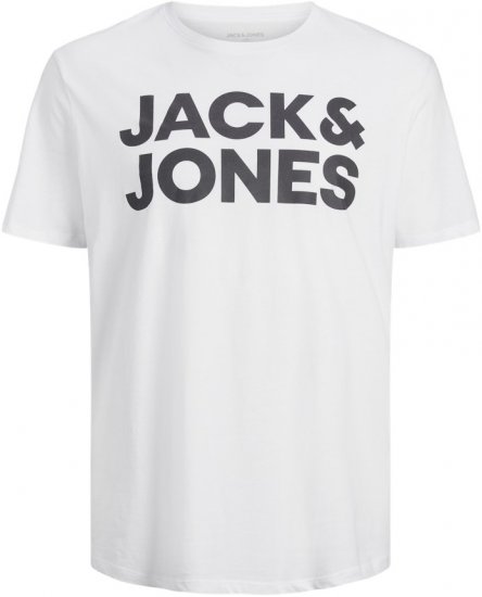Jack & Jones CORP Logo T-Shirt White w Large Black Print - Tričká - Nadrozmerné tričká - 2XL-14XL