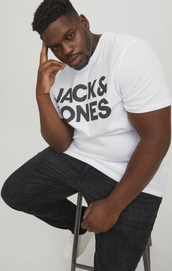 Jack & Jones CORP Logo T-Shirt White w Large Black Print - Tričká - Nadrozmerné tričká - 2XL-14XL