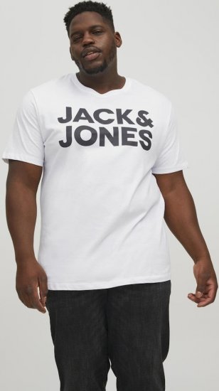 Jack & Jones CORP Logo T-Shirt White w Large Black Print - Tričká - Nadrozmerné tričká - 2XL-14XL