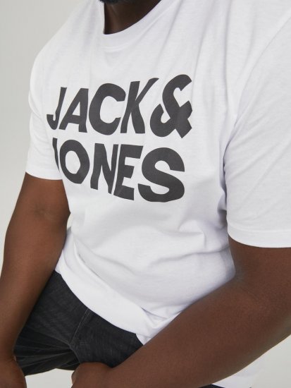Jack & Jones CORP Logo T-Shirt White w Large Black Print - Tričká - Nadrozmerné tričká - 2XL-14XL