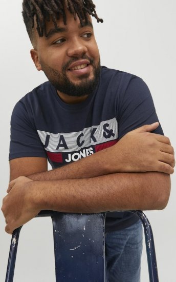 Jack & Jones CORP Logo T-Shirt Navy/PLAY 4 - Tričká - Nadrozmerné tričká - 2XL-14XL