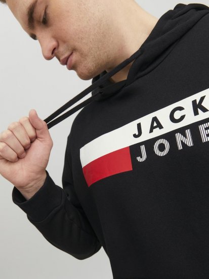 Jack & Jones CORP LOGO PLAY 4 Print Hoodie Black - Mikiny & mikiny bez kapucne - Mikiny & Mikiny s Kapucňou 2XL-12XL