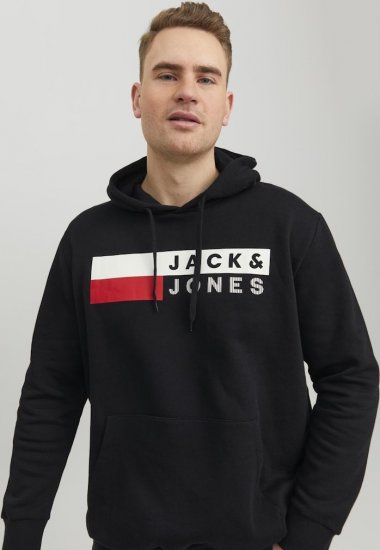 Jack & Jones CORP LOGO PLAY 4 Print Hoodie Black - Mikiny & mikiny bez kapucne - Mikiny & Mikiny s Kapucňou 2XL-12XL
