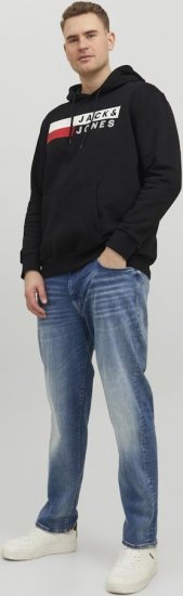 Jack & Jones CORP LOGO PLAY 4 Print Hoodie Black - Mikiny & mikiny bez kapucne - Mikiny & Mikiny s Kapucňou 2XL-12XL