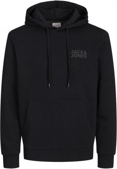 Jack & Jones CORP LOGO Small Print Hoodie Black - Mikiny & mikiny bez kapucne - Mikiny & Mikiny s Kapucňou 2XL-12XL